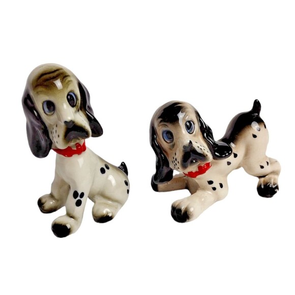 VTG Hound Puppies Salt Pepper Shakers Anthropomorphic Dog Cottagecore Ceramic - Picture 1 of 5